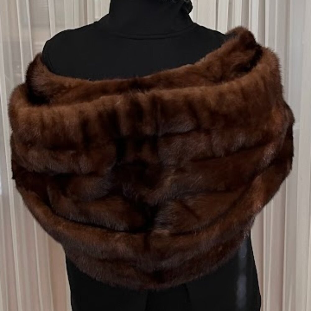 Genuine Mink Stole - Chocolate Brown - One Size Fits All - Picture 5 of 5